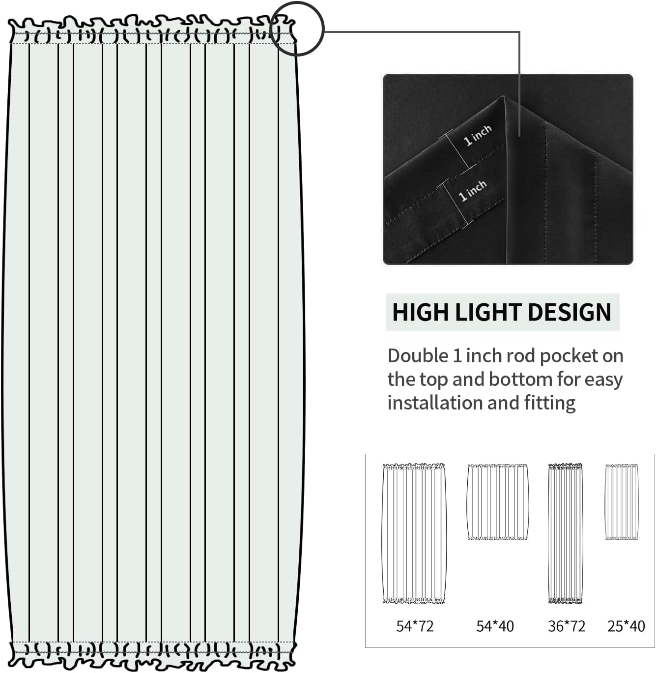 DWCN French Door Curtains – Rod Pocket Thermal Blackout Curtain for Doors with Glass Window, Kitchen and Patio Doors for Privacy, 36 X 72 Inches Long, 1 Curtain Panel with Tieback,Black