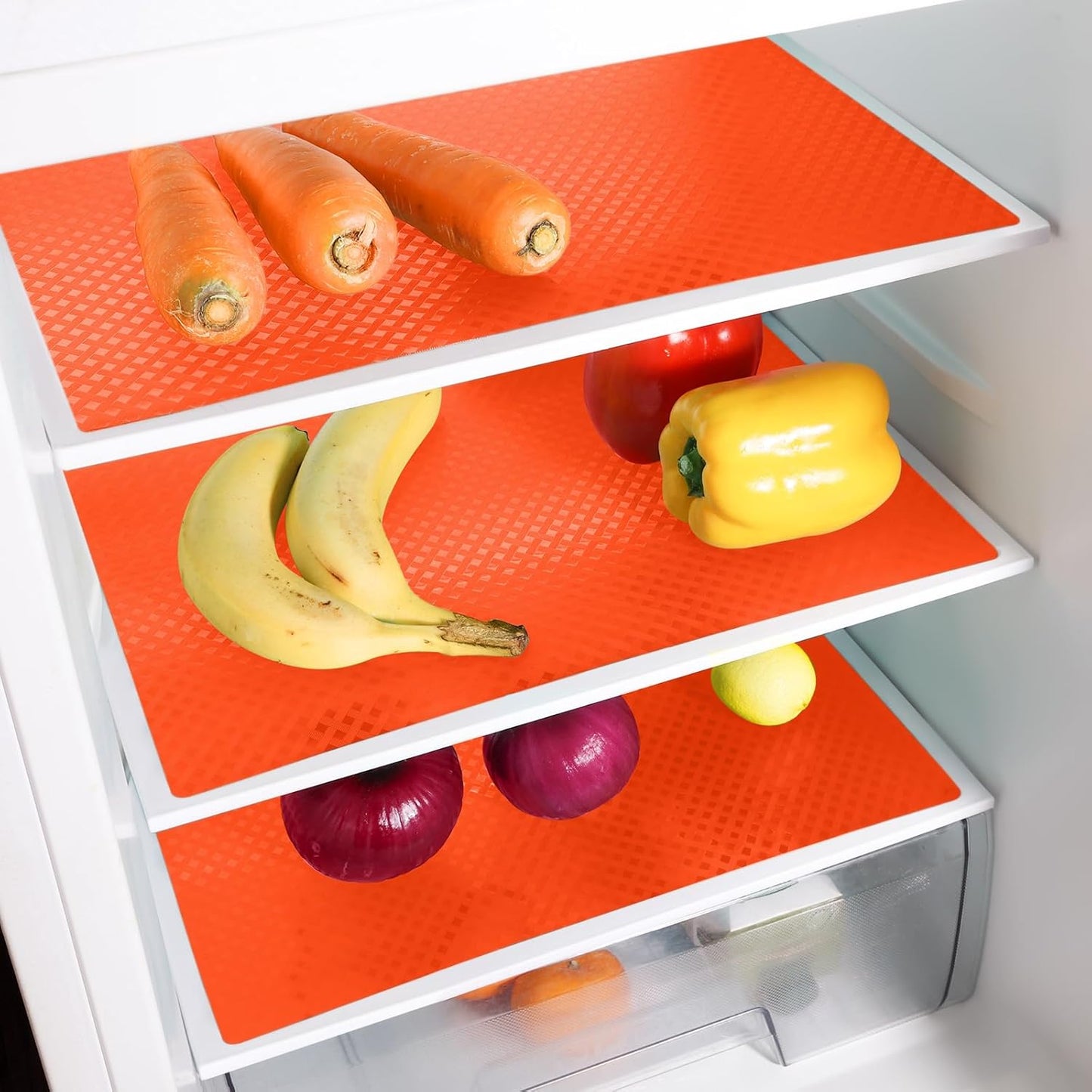 Red Fridge Liners Shelf Liner for Kitchen Cabinets Refrigerator Liners Waterproof & Oil-Proof Kitchen Cupboard Liner Non Adhesive Drawer Mats EVA Material for Shelves 11.8 x 393.7 Inches