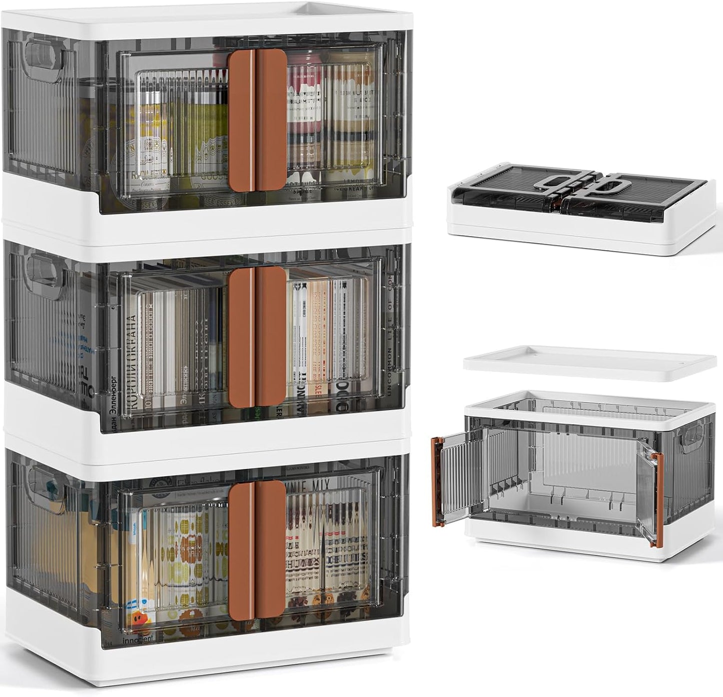 HAIXIN Closet Organizers and Storage - Trunk Car Organizer with Lids and Doors, Dorm Room Essentials, 8.4 Gal Collapsible Stackable Storage Bins, Plastic, 3 Pack