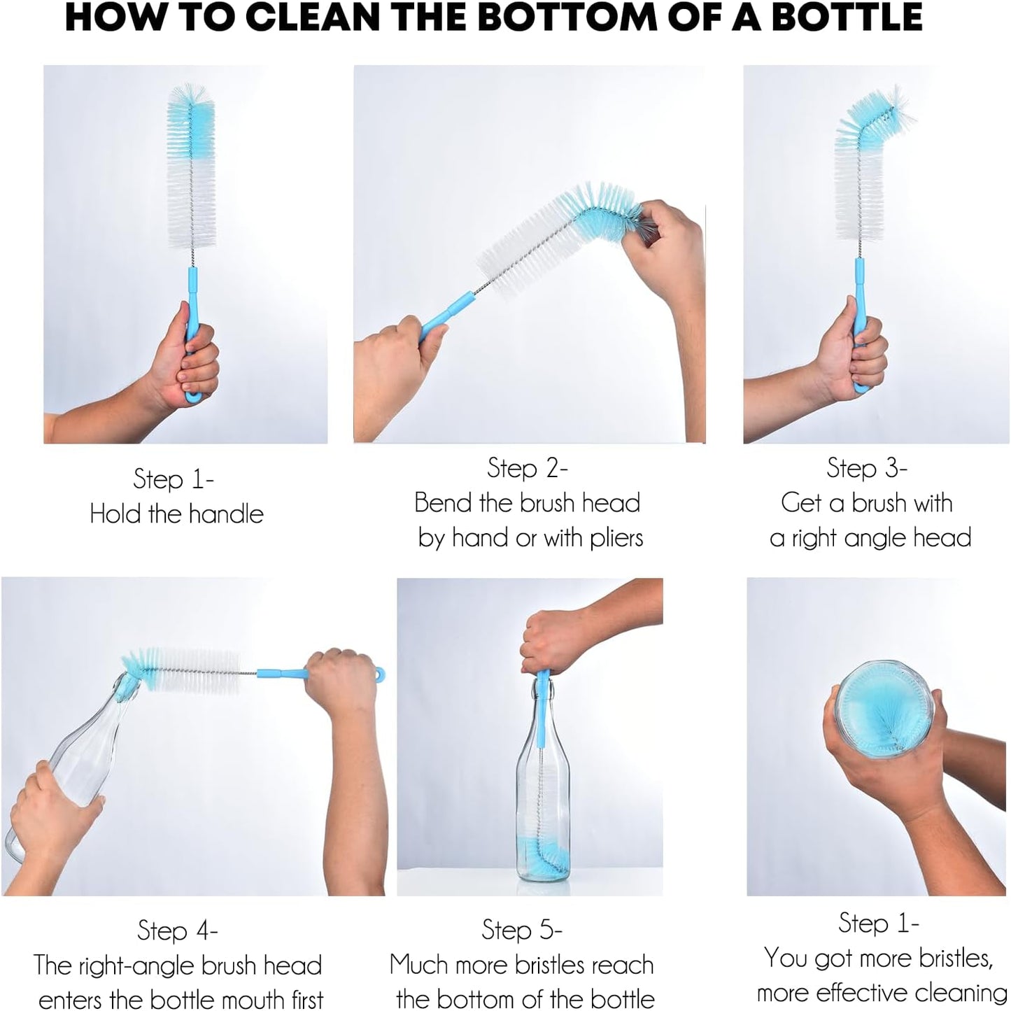 3-Pack Long Bottle Cleaning Brush for Narrow Neck Beer, Wine, Flask, Thermos, Sportwell, Pitcher, Brewing Bottle Cleaner, 16 Inches