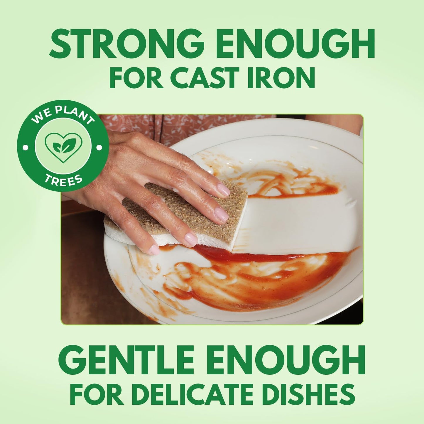 Biodegradable Natural Kitchen Sponge - Compostable Cellulose and Coconut Walnut Scrubber Sponge (6 Pack)