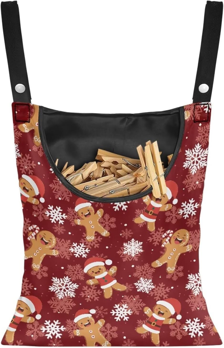 Christmas Gingerbread Man Waterproof Clothespin Organizer - Hanging Hook & Large Opening for Beach House, Laundry Room Decor