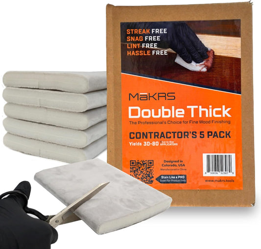 MāKRS Double Thick Stain Pad, Cut-to-Size Staining Pads, 5-Pack, Lint, Snag, Streak-Free Applicator, Micro Brush Material, Wood Stains and Oil Based Finishes, Easy to Use with Consistent Application