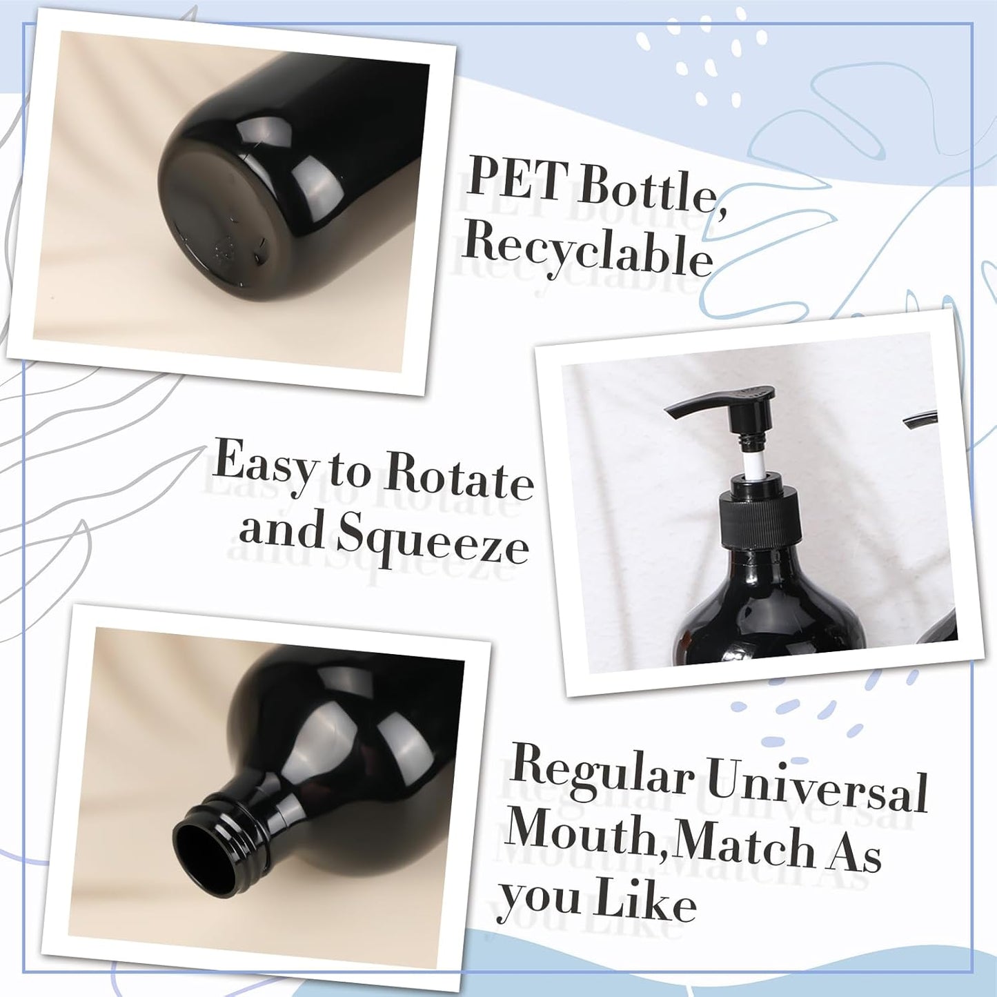 Tessco for you 12 Pack Black Soap Dispenser Empty Plastic Pump Bottles Dispenser Refillable Shampoo Container for Hand Sanitizer Soap Lotion Body Wash Conditioner Bathroom Kitchen Travel(12 Oz)