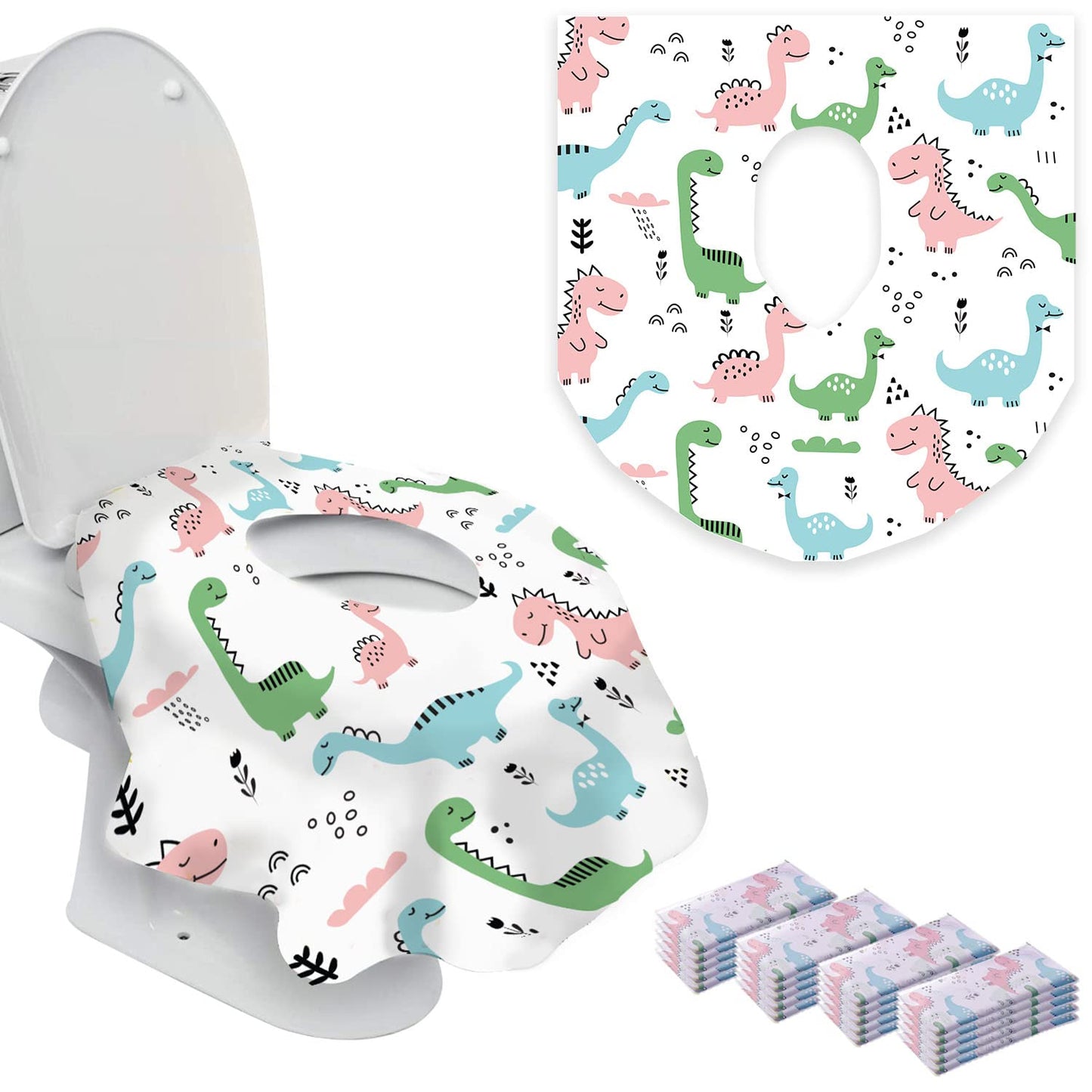 20 Extra Large Toilet Seat Covers Disposable for Kids & Adults-Toilet Covers Disposable for Travel-Toddler Toilet Seat Cover Liners for Potty Training-Individually Wrapped-Waterproof (Dinosaurs)