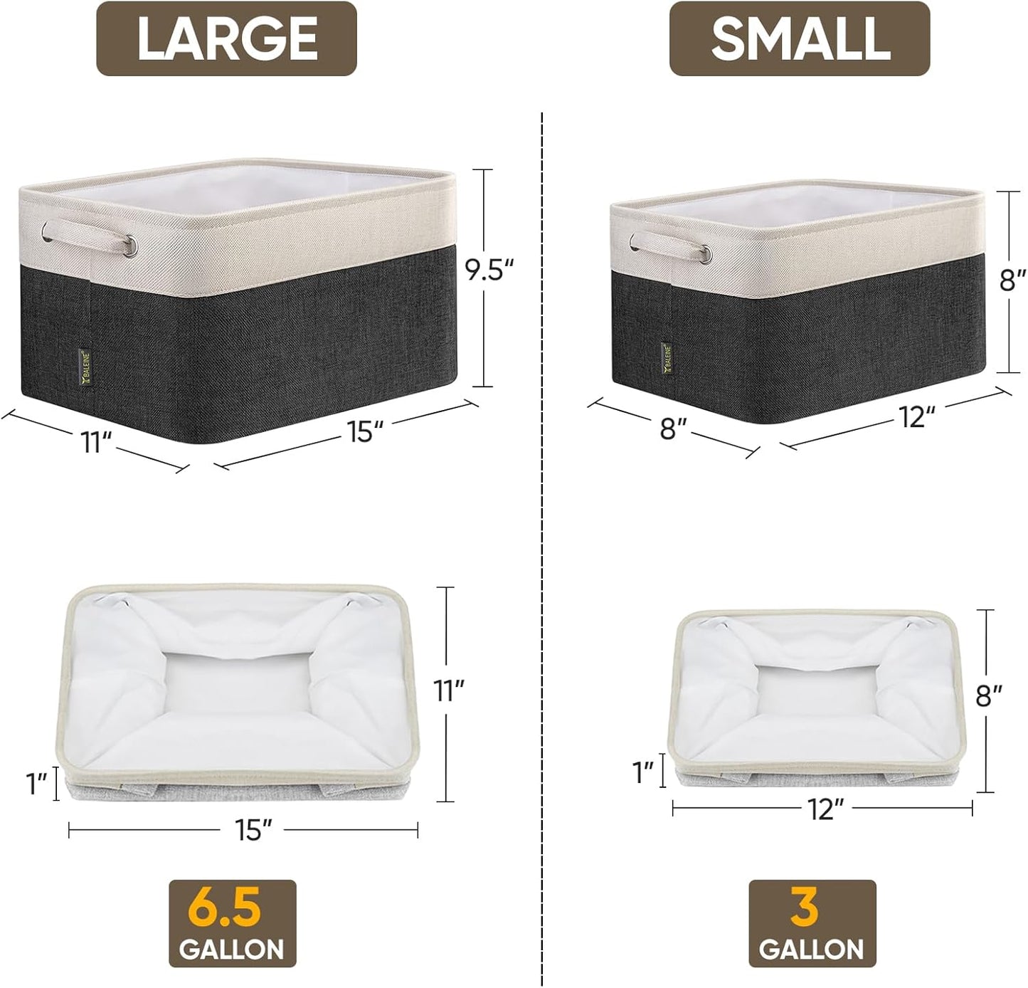 BALEINE Fabric Storage Bins for Shelves, Linen Storage Baskets for Organizing, Decorative Closet Storage Bins for Clothes, Toys, Home Storage (Black, 4 Pack)