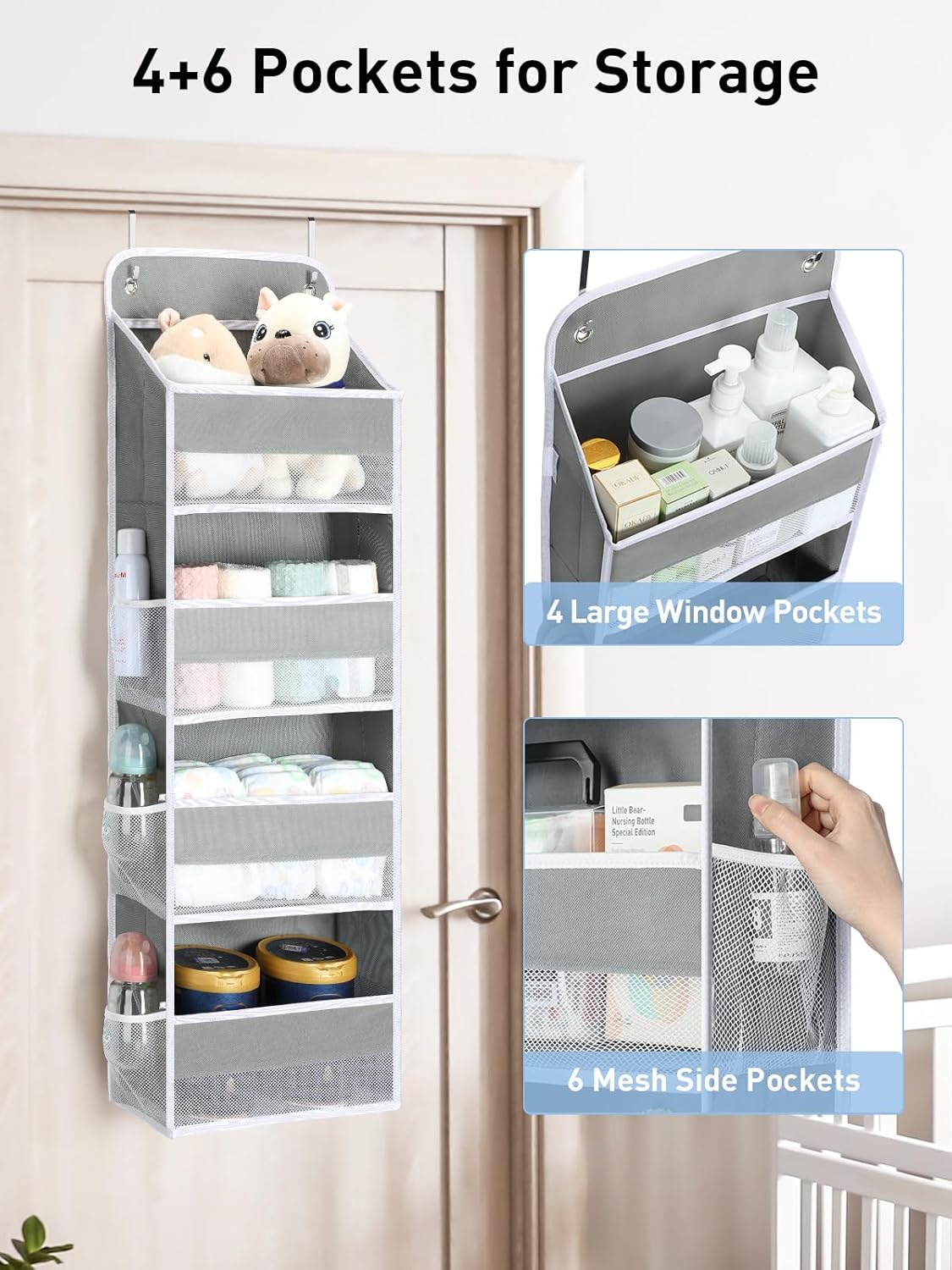 Yecaye 2 Pack 4 Tier Over the Door Organizer - Foldable Portable Baby Essentials for Stuffed Animal Storage - Multi-purpose Bathroom Closet Organizers and Storage for Kids Newborn Baby Stuff