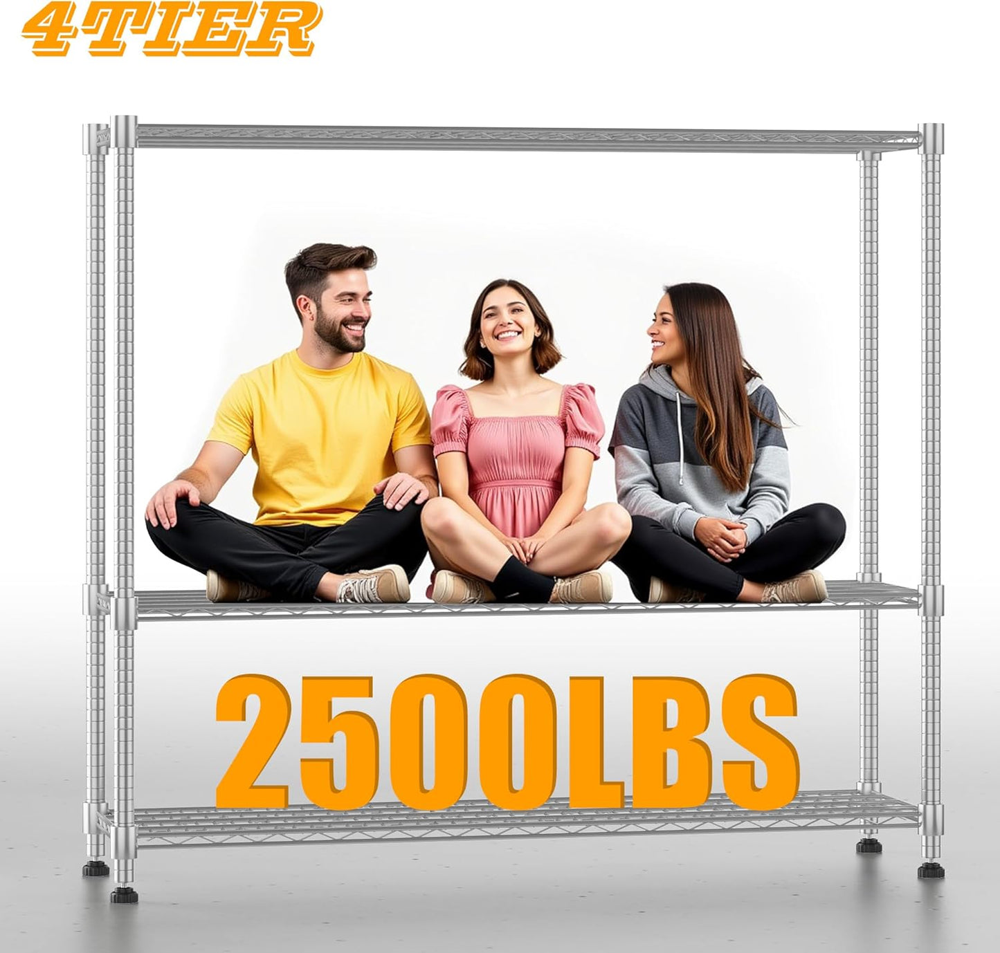 Himimi Storage Shelves with Wheels, 4-Tier Heavy Duty Steel Wire Rack Storage Shelving, Adjustable Metal Storage Shelves for Garage Kitchen Pantry Bathroom Laundry 18" D*60" W*72" H, Silver