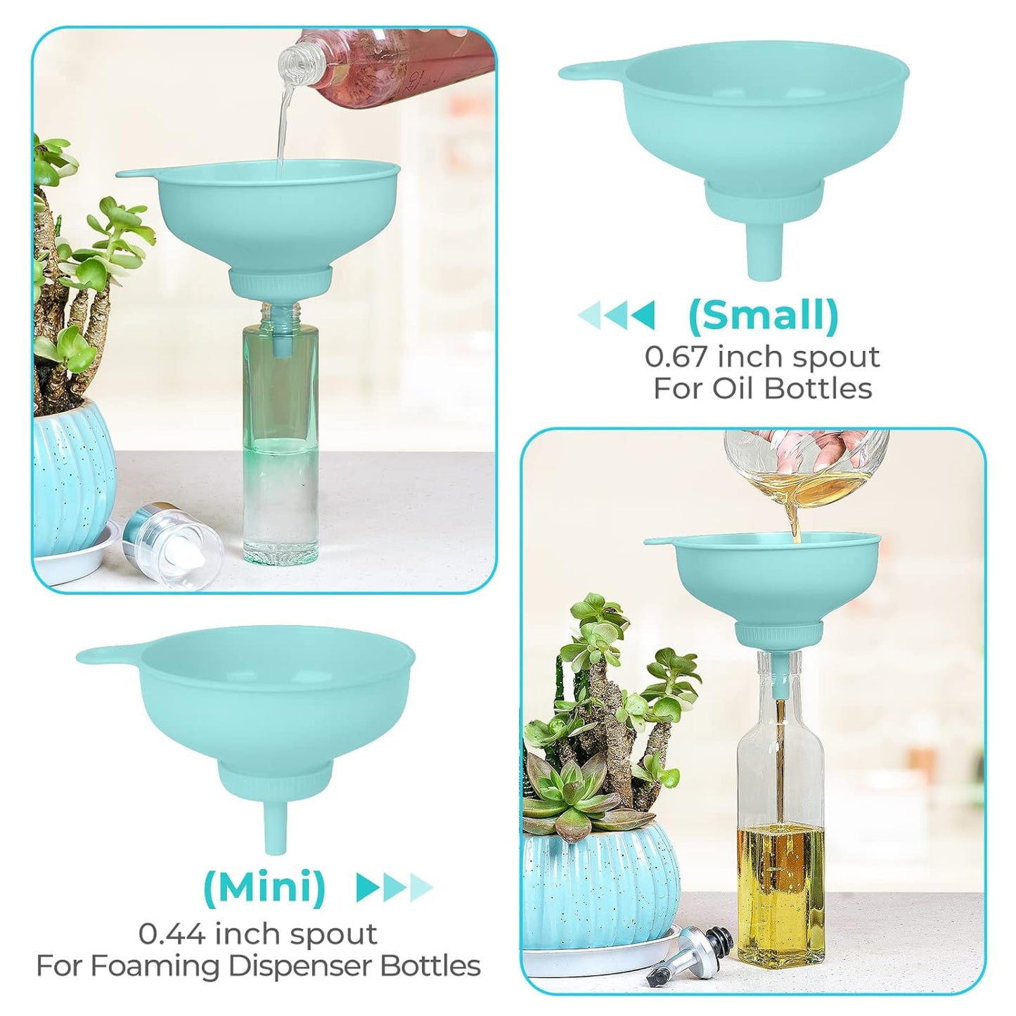 Wide Mouth Kitchen Funnel, Food Grade Plastic Cooking Canning Funnel with 4 Sizes Spouts for Filling Wide and Regular Mason Jars, Spray Dropper Oil Bottle Jug Spices Shampoo Sauce