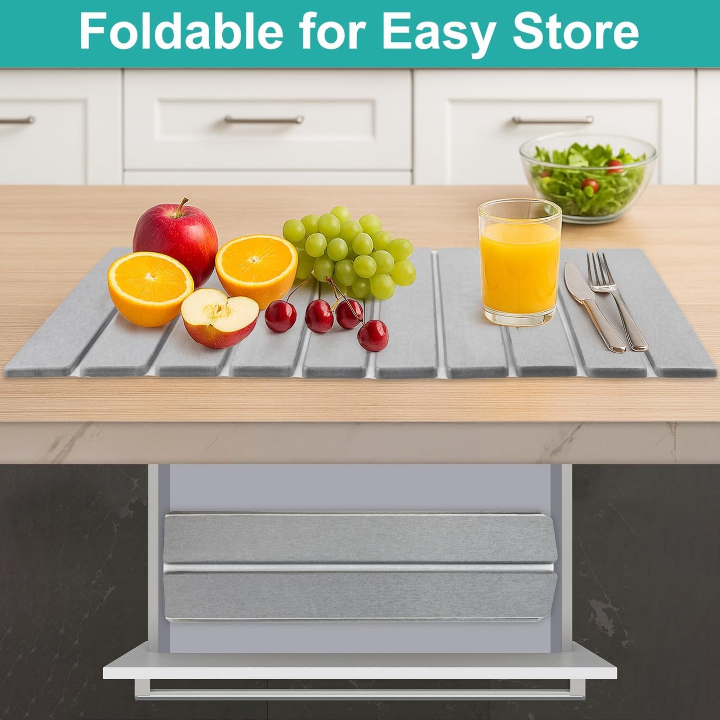 Large Stone Dish Drying Mat for Kitchen Sink Countertop Dish Drainer Diatomaceous Earth Mat Collapsible Dishes Rack Drying Tray Water Absorbent Quick Draining Pads Fast Foldable Bathroom Drying Mats