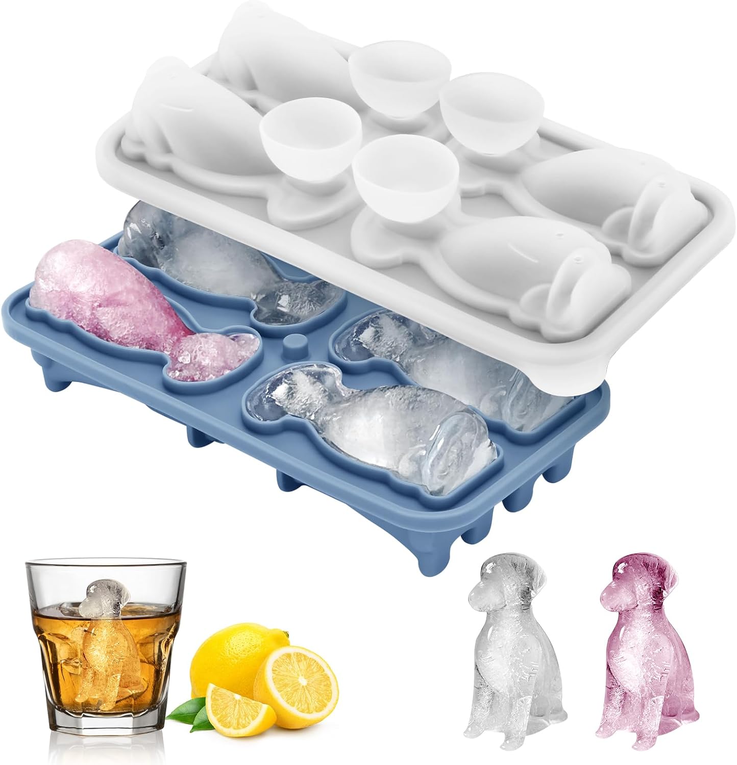 Silicone Ice Cube Tray,Golden Retriever 3D Large Ice Cube Molds for Whiskey,Cocktails,Wine,Juice and Bourbon,4 Big Cute Animal Ice Trays for Freezer with Lid Easy-Release BPA Free(Golden Retriever)