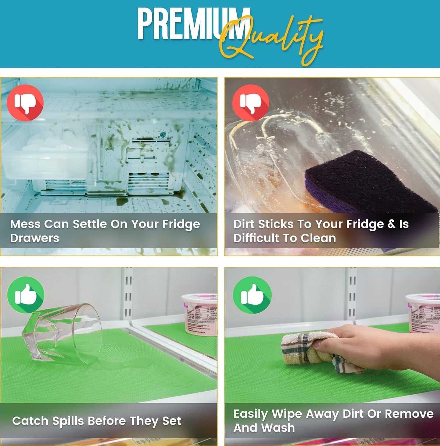 Refrigerator Liners for Shelves by Linda’s Essentials - Easy to Clean Fridge Liner with Spill Protection Fridge Shelf Liners & Drawer Liner, Nonslip BPA-Free Refrigerator Mats (Green Roll)