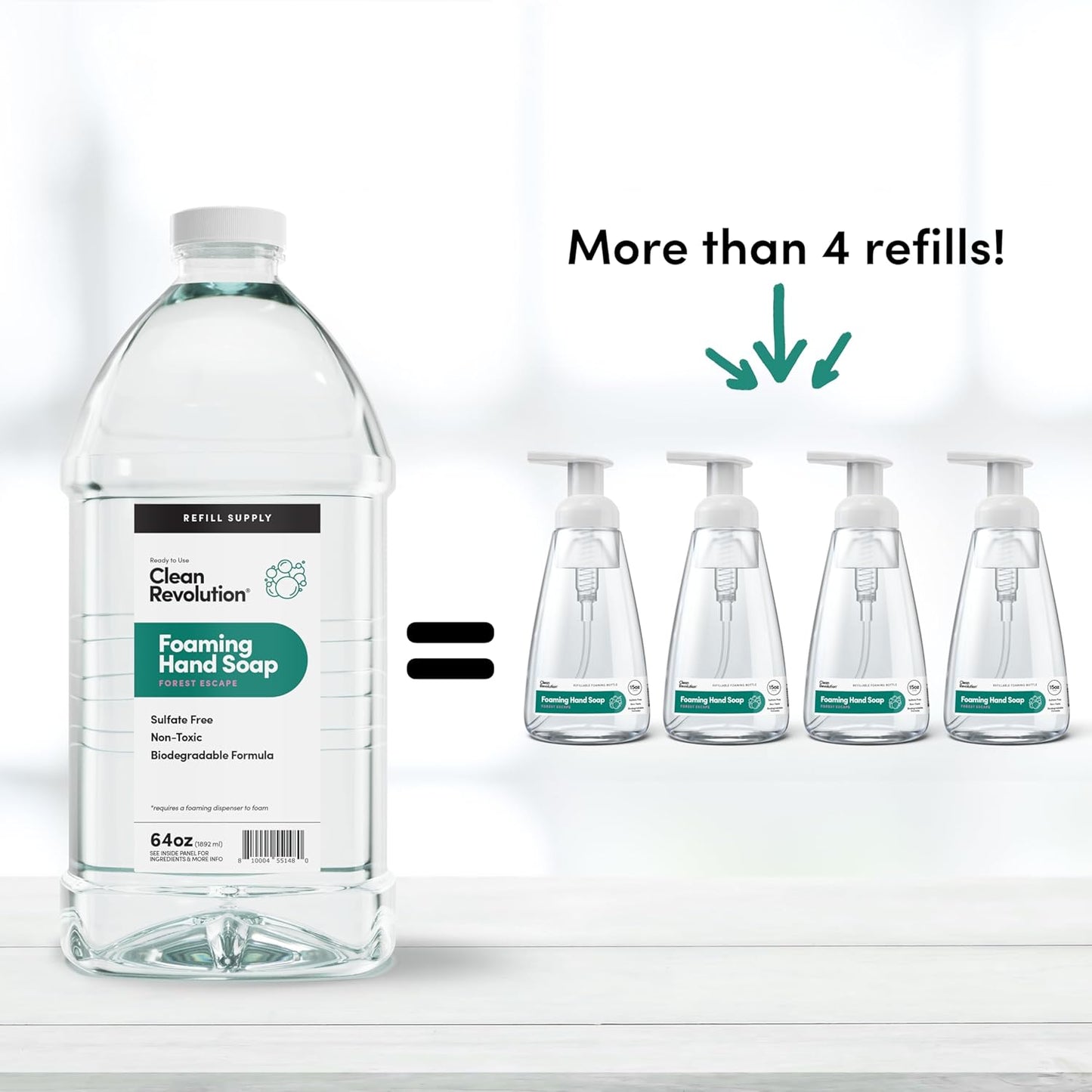 Clean Revolution Foaming Hand Soap Refill Supply Container, Ready to Use Formula, Forest Escape Fragrance, 64 Fl Oz (Pack of 1)