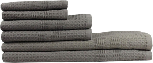 GILDEN TREE Waffle Towel Set Quick Dry Thin | 2 Bath Towels | 2 Hand Towels | 2 Washcloths, Classic Style (Stone)