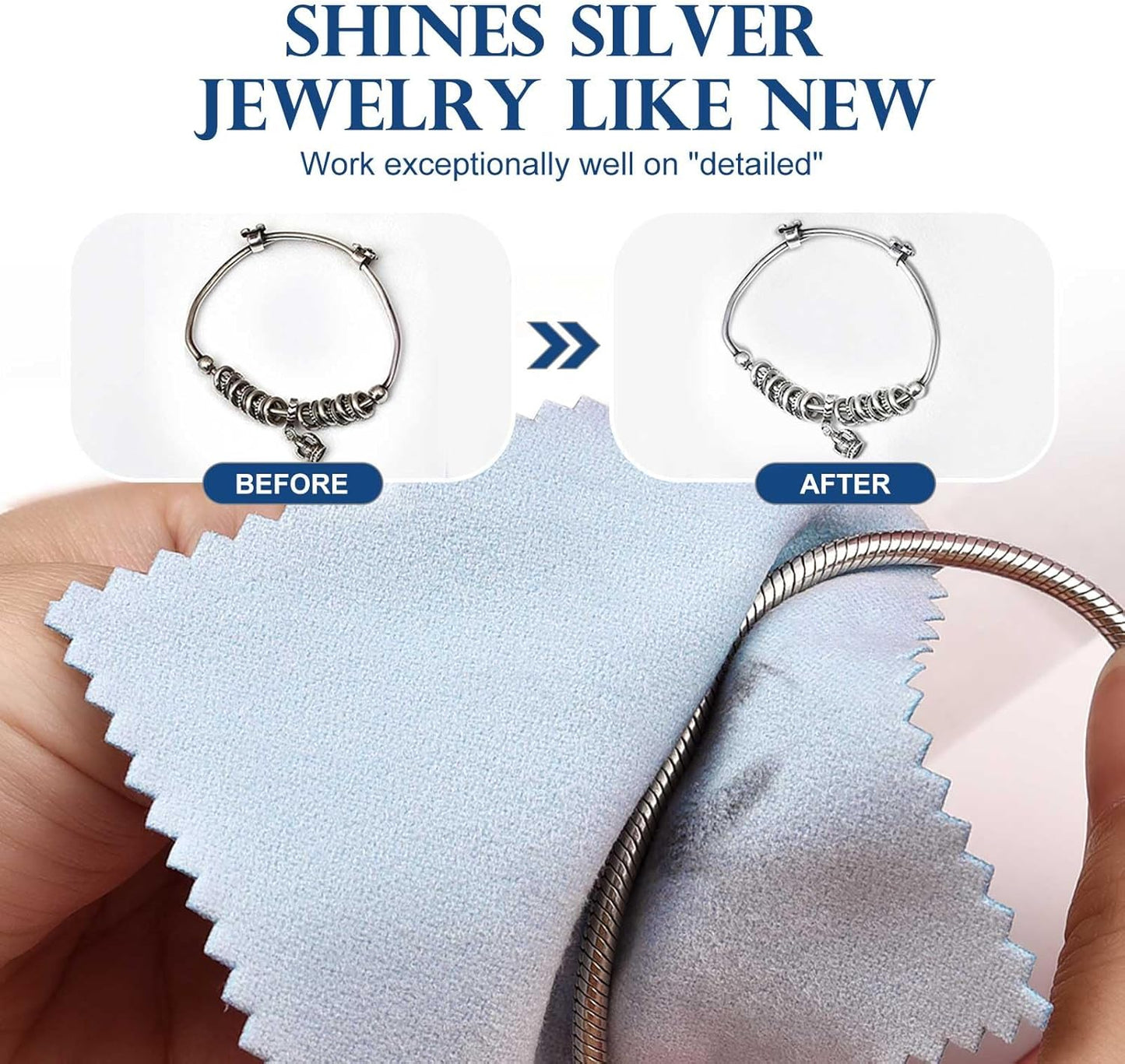 SEVENWELL 50pcs Jewelry Cleaning Cloth Blue Polishing Cloth for Sterling Silver Gold Platinum Small Silver Polish 8 x 8 cm