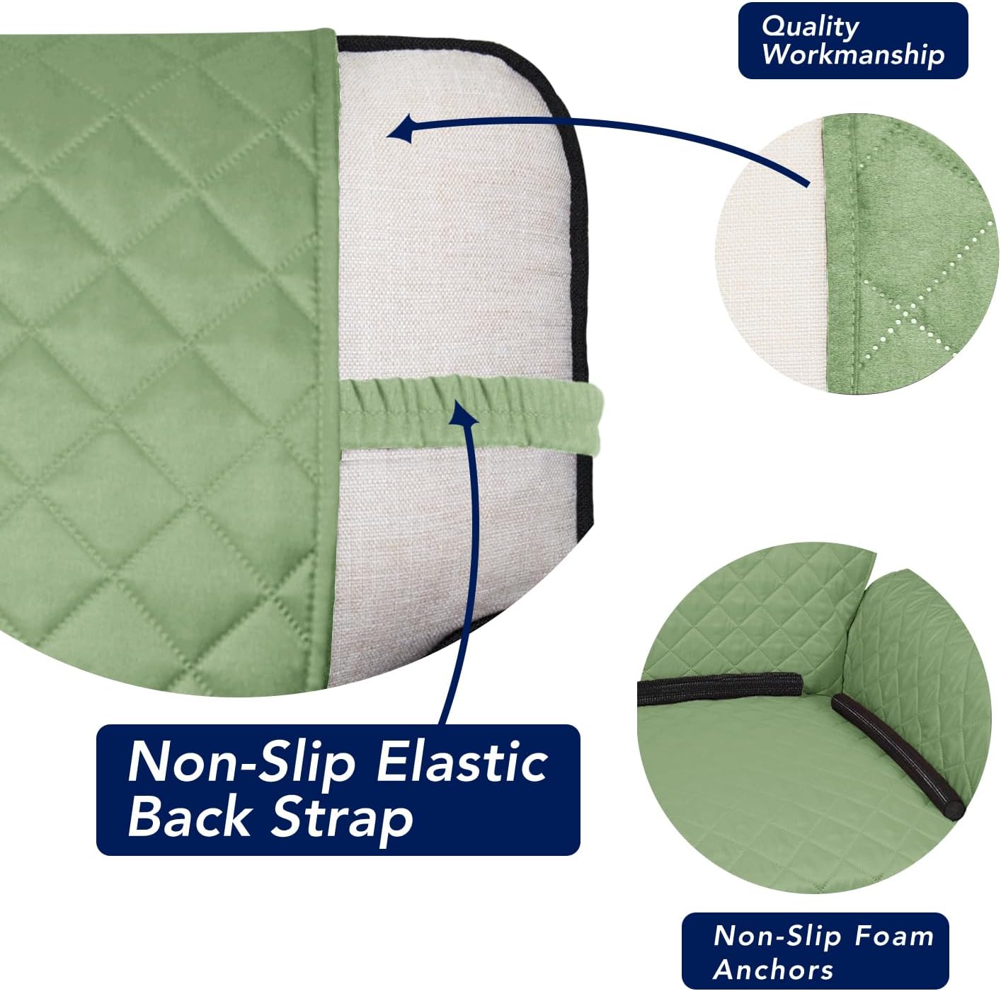 PureFit Reversible Quilted Sofa Cover, Water Resistant Slipcover Furniture Protector, Washable Couch Cover with Non Slip and Elastic Straps for Kids, Dogs, Pets (Loveseat, Sage Green/Ivory)