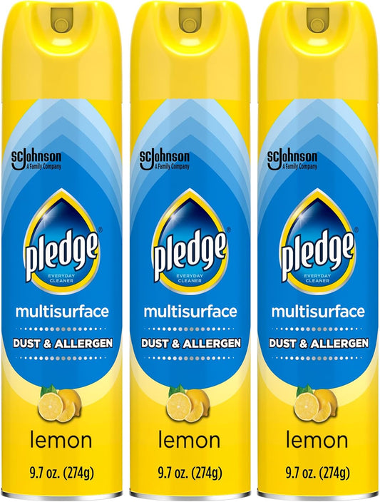 Pledge Dust & Allergen Multisurface Cleaner, Aerosol Spray, Lemon Scent, 9.7oz (Pack of 3)