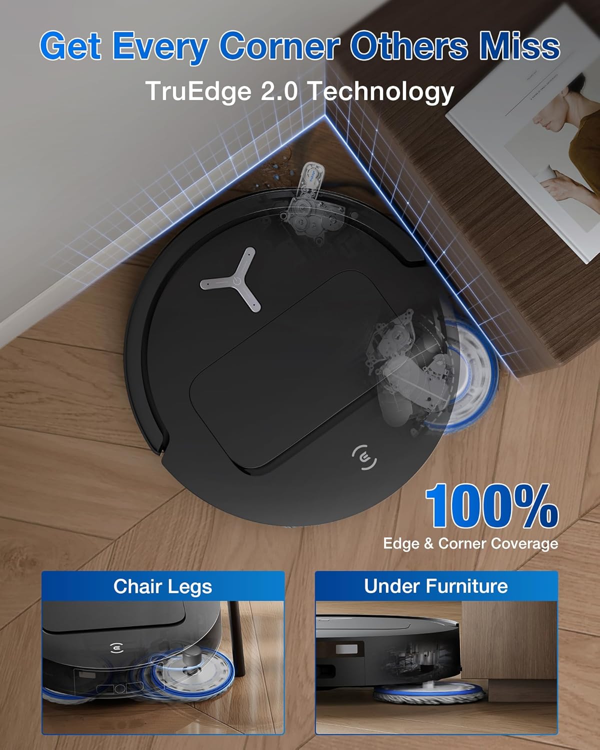 ECOVACS DEEBOT T50 PRO Omni Robot Vacuum and Mop, 3.19” Ultra-Slim, 15,000Pa Suction, ZeroTangle 2.0, TruEdge 2.0, AIVI 3D Obstacle Avoidance, Auto Mop Wash & Dry, Self-Emptying, Ideal for Pet Hair