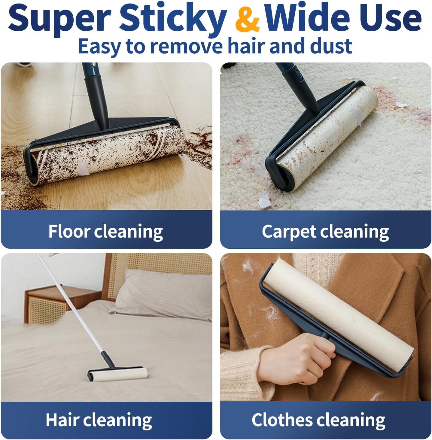 Floor Lint Rollers for Pet Hair Extra Sticky Mop，9.84in with 51.2in Long Handle Large Lint Remover Roller for Carpet Cleaner Cars, Clothing, and Pet Hair Picker from Floors