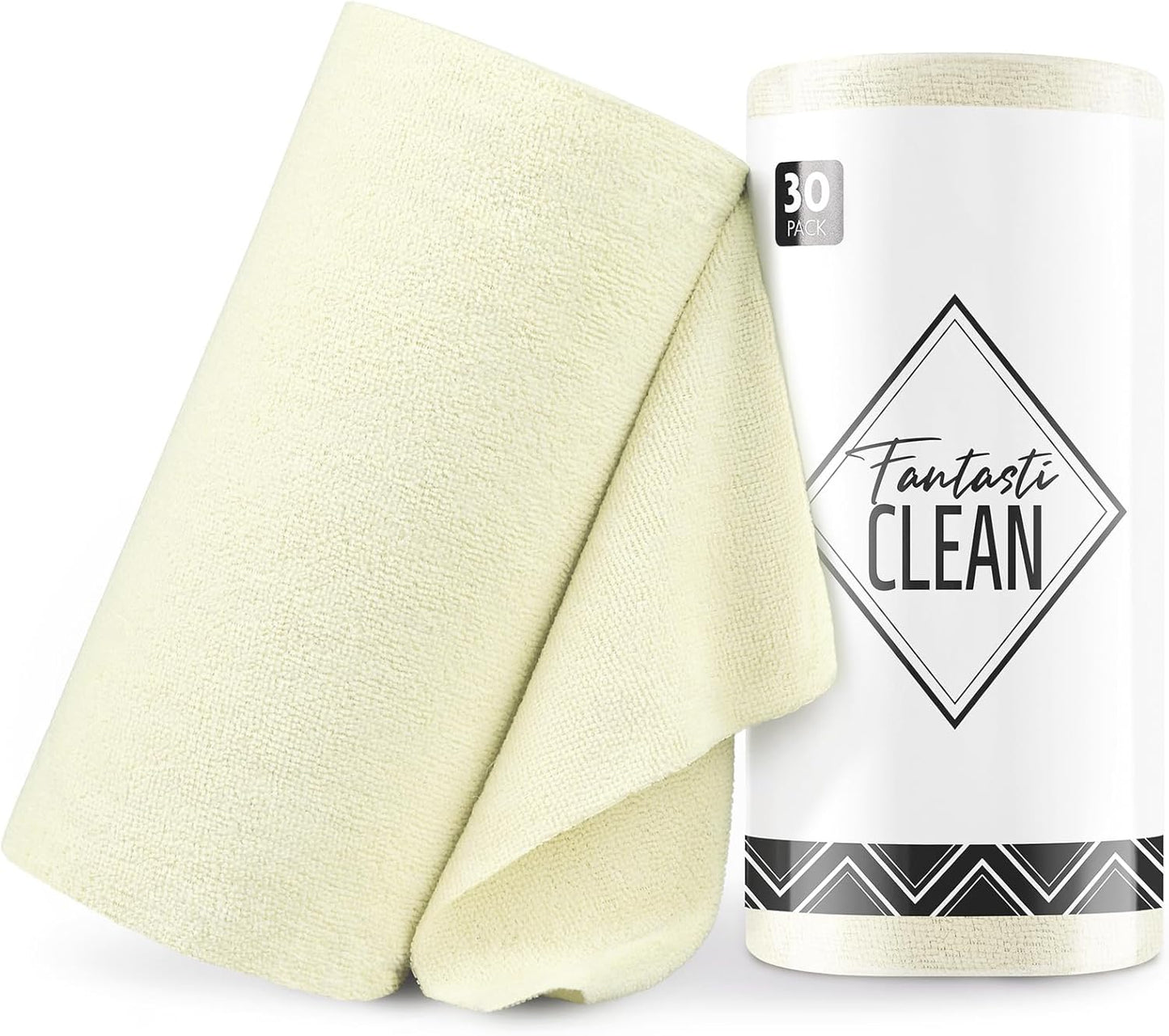 Fantasticlean Microfiber Cleaning Cloth Roll -30 Pack, Tear Away Microfiber Towels, 12" x 12", Reusable, Washable, Scratch Free, Ultra Absorbent Dishcloth for Car, Home Supplies, Pet, Kitchen (Beige)
