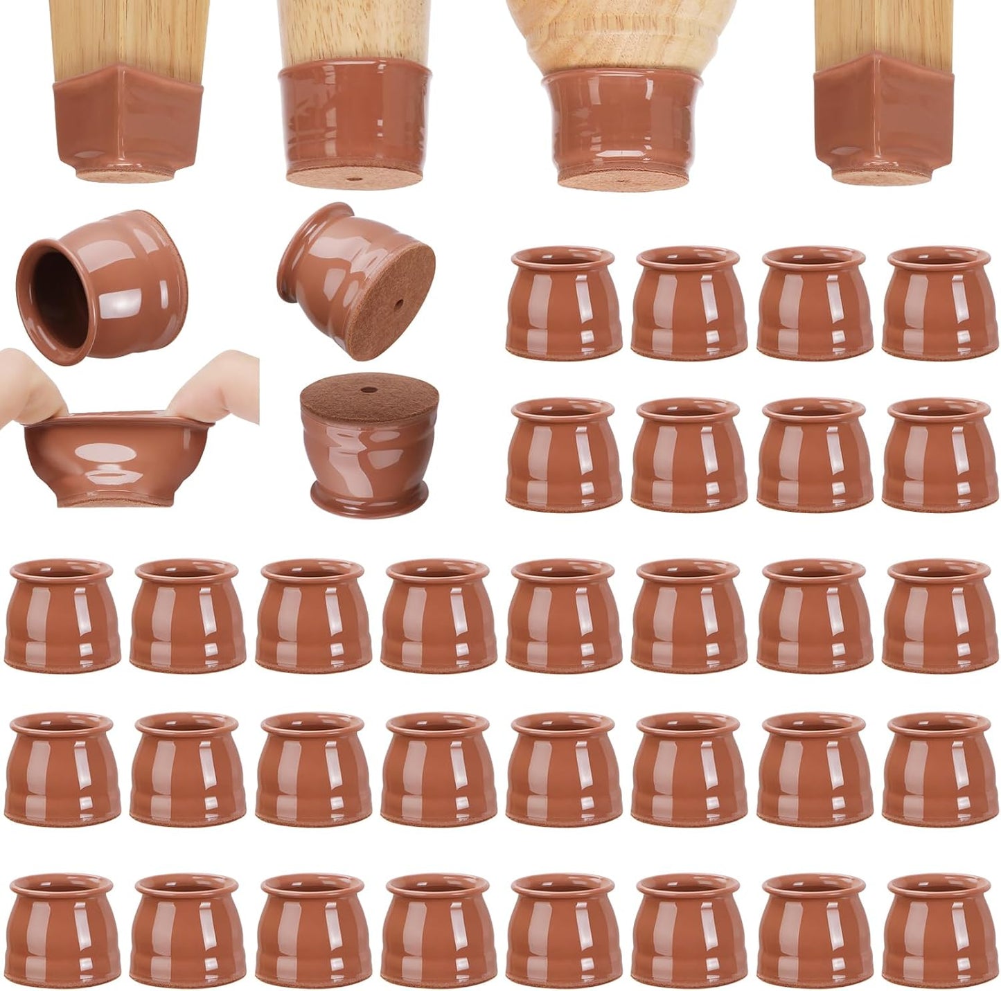 CHUNZEXI 32 Pack Chair Leg Floor Protectors for Hardwood Floors, Silicone Felt Covers Pads Caps, Protect Wood Furniture Feet Floors Noise Reduce and Scratch (Universal Small & Brown)