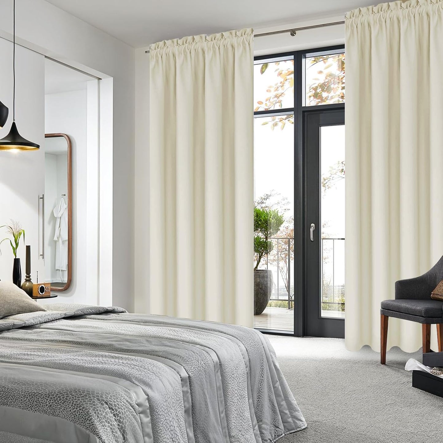 DWCN Blackout Curtains for Bedroom – Rod Pocket Thermal Insulated Noise Reducing Noise Reducing Drapes for Living Room, W 42 x L 84 Inch, 2 Panels, Light Beige