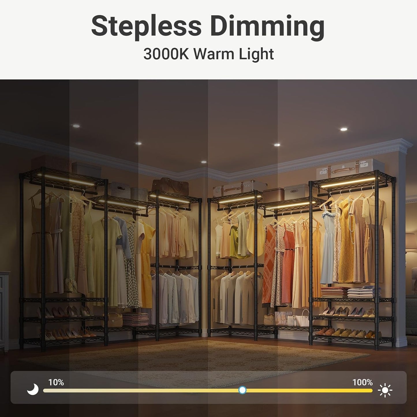 VIPEK V5LC Garment Rack Heavy Duty Covered Clothes Rack with Dimmable LED Lights, 3000K Warm White, Portable Closet Wardrobe Freestanding Clothing Rack for Hanging Clothes, Black Rack with Grey Cover