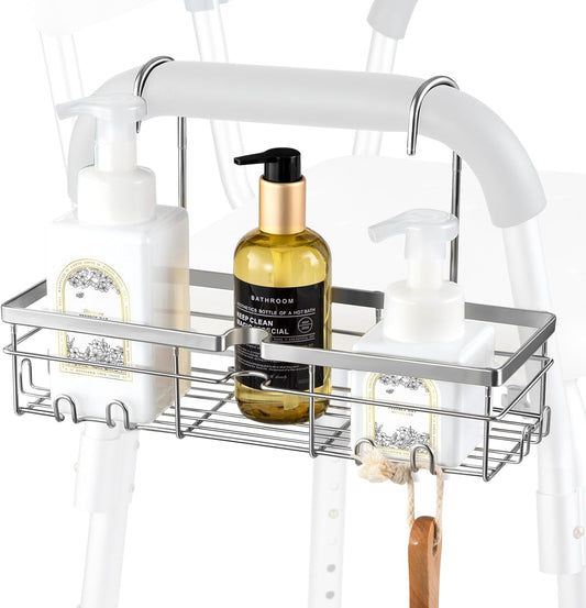 DELLAN Hanging Shower Caddy, Shower Rack with Hooks for Shower & Bath Chair, Bathroom Shower Basket for Elderly, Pregnant, Handicap, Patient