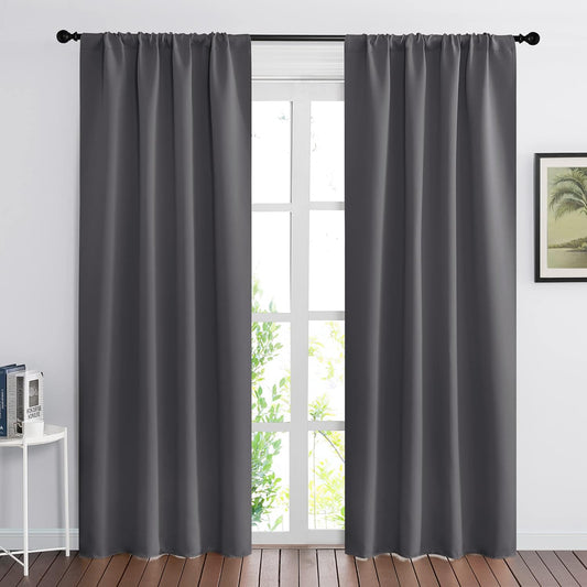 RYB HOME Blackout Curtains for Living Room, Large Window Shades for Bay Window Dining Parlor Bedroom Patio Door, Wide 34 x Long 80 inches, Grey, 2 Panels