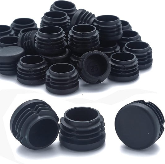 Furnigear Plastic Plugs Tubing End Caps Chair End Caps 1 1/4" Outside Bottom Round Tubing Caps Round Furniture Sliders Glides Black (Fit 1.17-1.21" Tube Inner Diameter, 24pack)