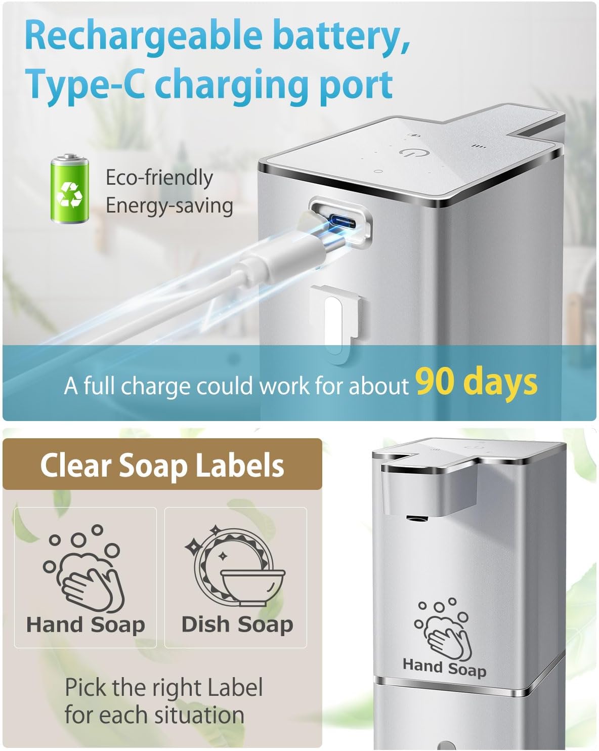 Automatic Liquid Soap Dispenser Touchless Soap Dispenser 380ml/12.8oz Rechargeable, Wall Mounted,4 Levels Adjustable Auto Soap Pump for Bathroom Kitchen Dish Soap