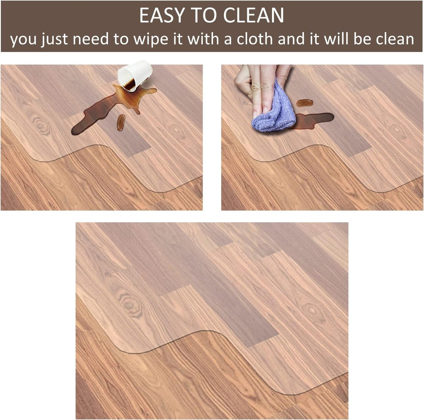 Office Chair Mat for Hardwood Floor, 48”x 30” Vinyl Desk Chair Mat Clear Floor Protector Mat for Rolling Chair Office & Home, Easy Glide and Flat Without Curling