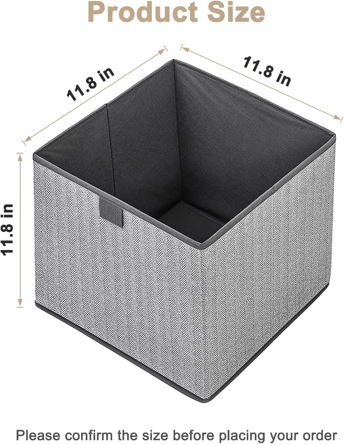 Storage Baskets, 11.8-Inch Woven Fabric Bins, Storage Cubes with Reinforced Handles, Organizer Bins for Closet Shelves, Foldable, for Toys, Clothes, Natural Beige (4PCS/Grey-11.8*11.8*11.8inch)