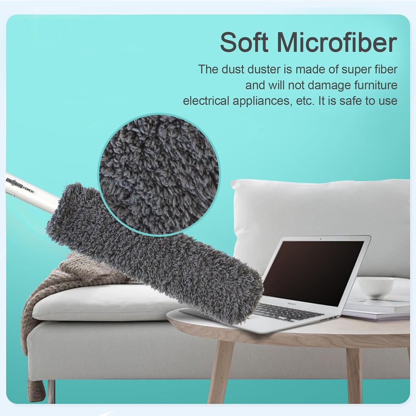 Microfiber Duster, Dusters for Cleaning, Hand Duster with Washable Head, Feather Dusters for Cleaning Cobweb, Blinds, Furniture, Cars-Gray