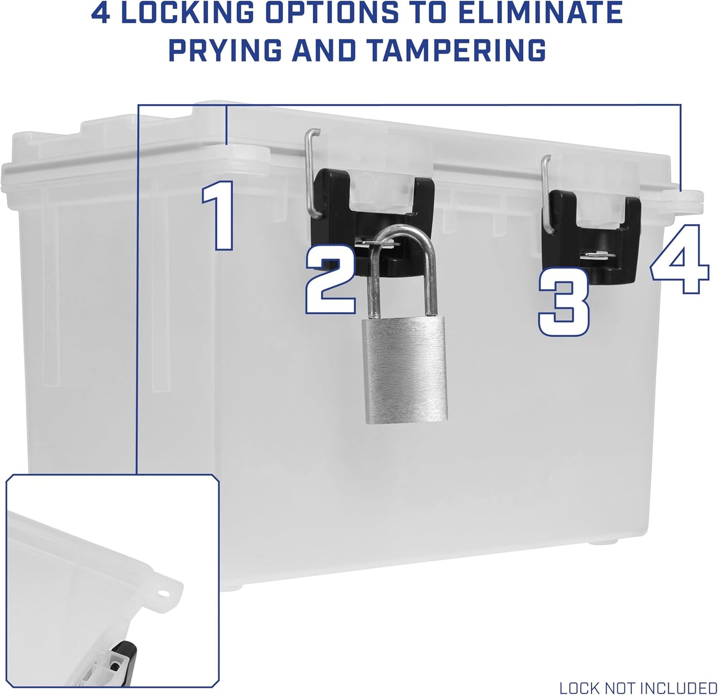 Sheffield 12767 XL Storage Bins With Lids, 4-Pack Stackable Storage Bins, Made in USA, Lockable and Water-Resistant Containers with Lids, Plastic Containers for Home, Classroom, and Dorm