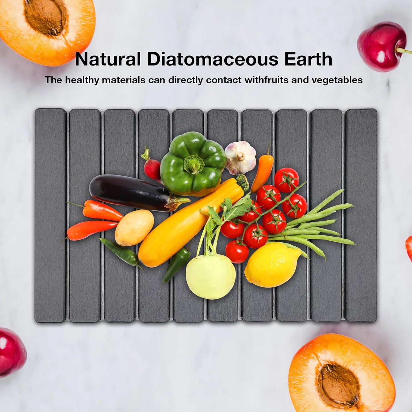 Large Diatomite Kitchen Counter Drying Mat – 24”x16”, Aesthetic Stone Mat for Dishes, Roll-Up Space-Saving & Quick-Drying Stone Rack, Dark Grey