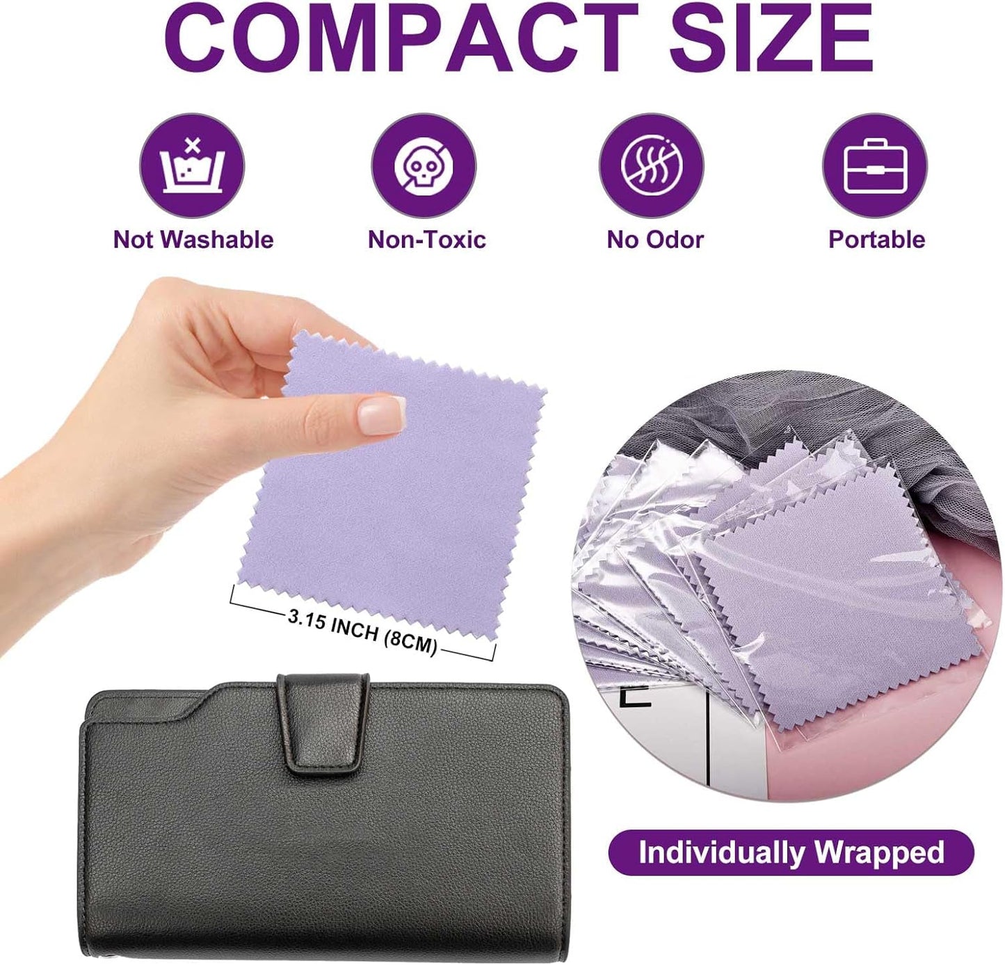 SEVENWELL 50pcs Jewelry Cleaning Cloth Purple Polishing Cloth for Sterling Silver Gold Platinum Small Silver Polish 8x8cm