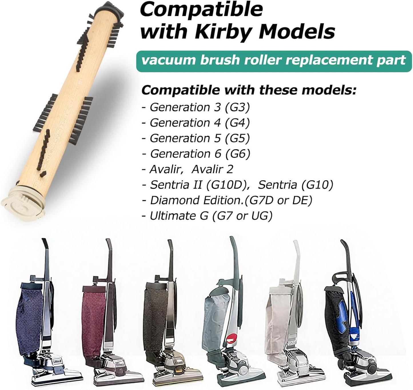 KEEPOW Replacement Part Compatible with Kirby Vacuum Brush Roll with 4 Pcs Belt, Compatible with Generation Models G3-G10, Sentria, Avalir Series