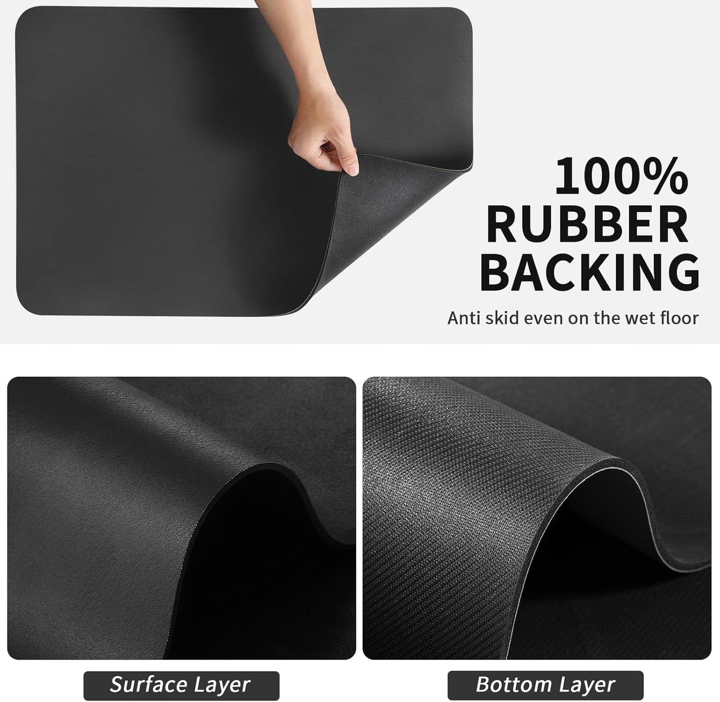 Dish Drying Mat for Kitchen Counter, Heat Resistant Drainer Mats with Non-slip Rubber Backed, Hide Stain Kitchen Super Absorbent Draining Mat, Easy to Clean Dish Rack Pad, Black 16"x20"