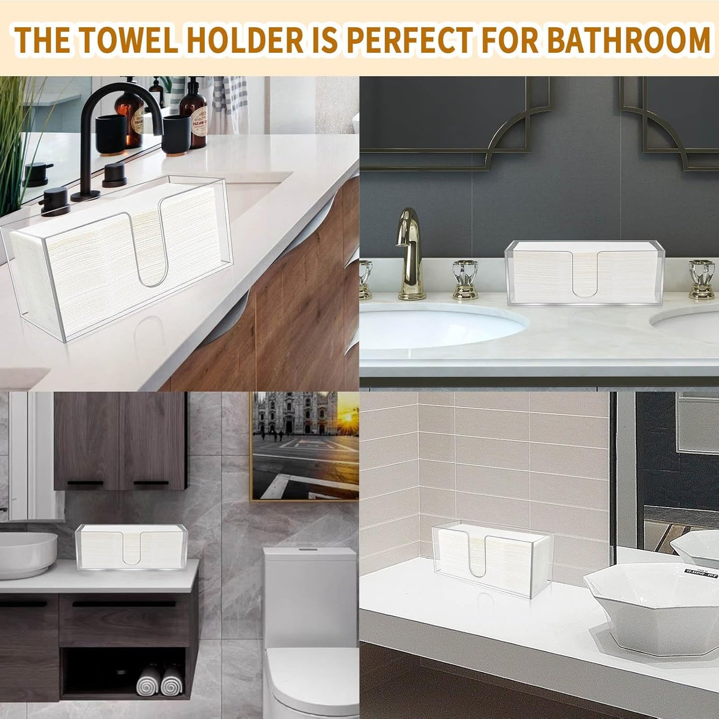 4Pack Acrylic Countertop Paper Towel Holder, Paper Towel Dispenser Countertop/Acrylic Napkin Holder(5mm Acrylic) C-fold or MultiFold Trifold Paper Towels for Bathroom, Kitchen,Restaurant (4)