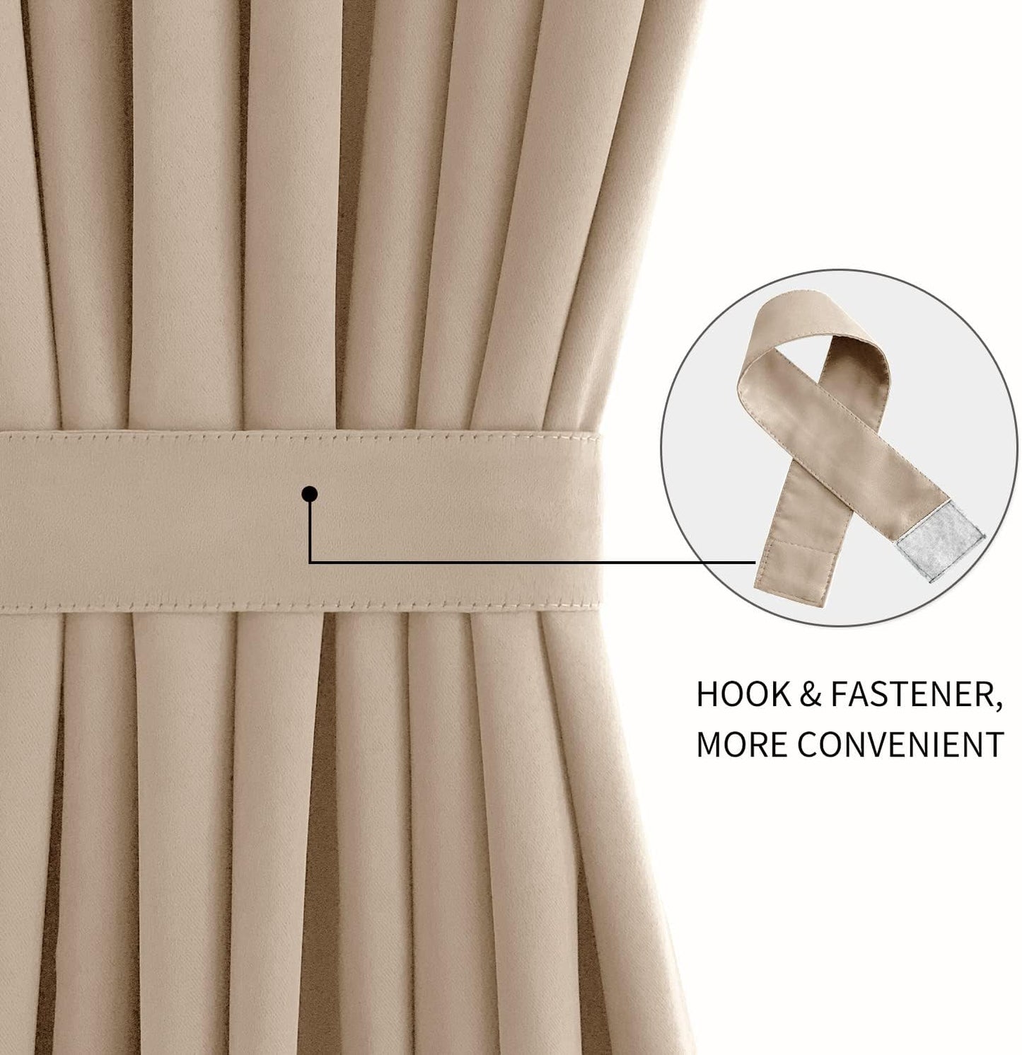 DWCN French Door Curtains – Rod Pocket Thermal Blackout Curtain for Doors with Glass Window, Kitchen and Patio Doors for Privacy, 25 X 72 Inches Long, 1 Curtain Panel with Tieback, Beige