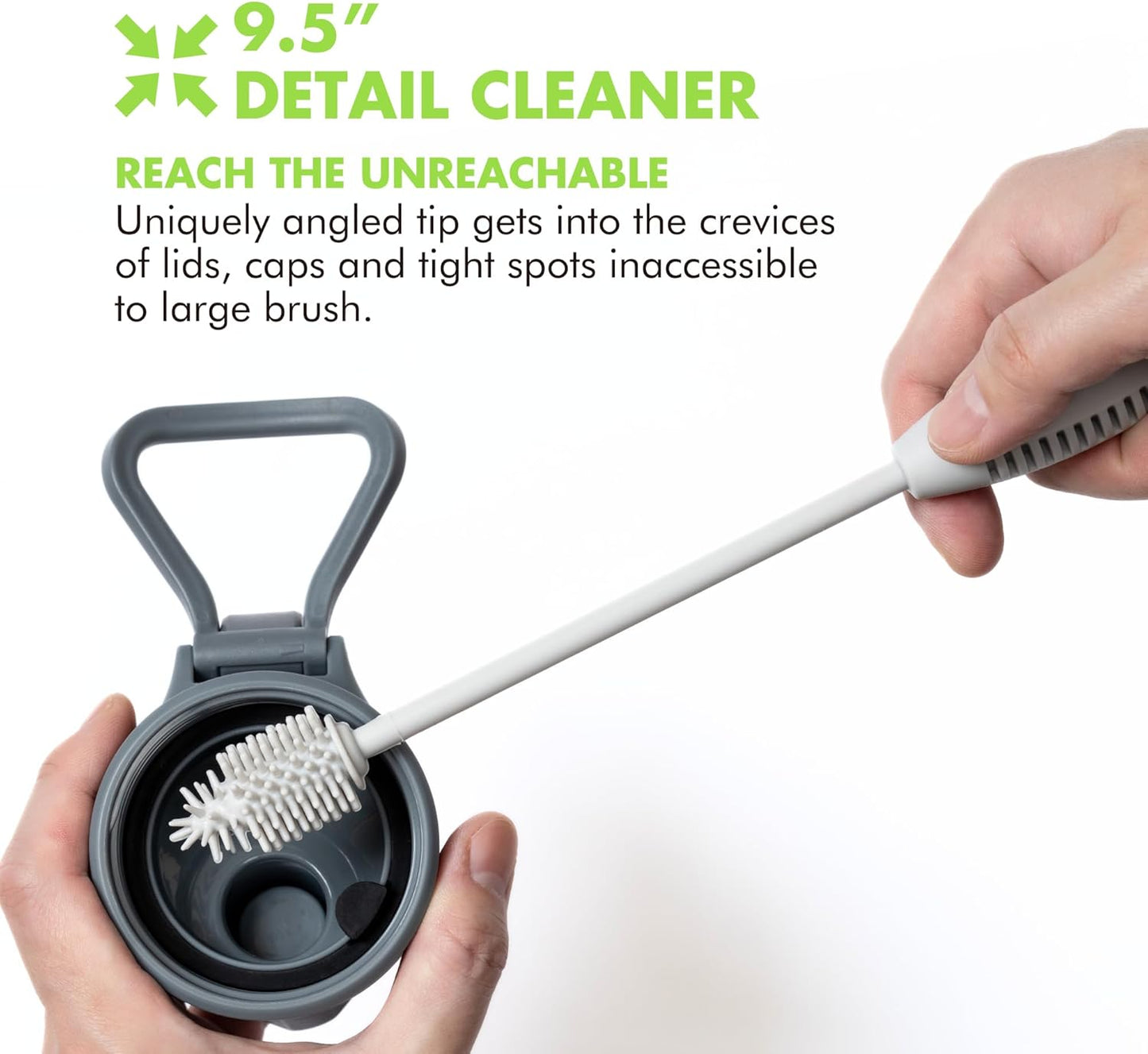GrandTies Silicone Cleaning Brush Set | Extra Long Brush for Narrow Neck, Water Bottle, Cup, Mug, Blender, Tumbler, Hydro Flask, Baby Bottle, Wine Glass (Fresh Mint)