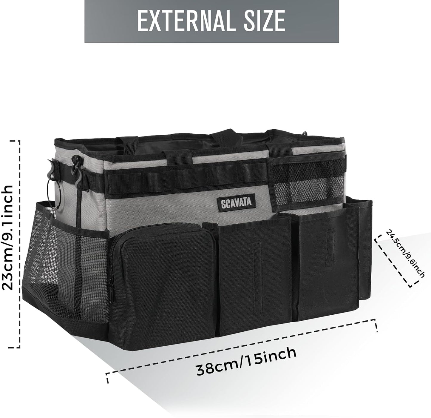 Wearable Cleaning Caddy Bag, Cleaning Caddy Supplies Organizer with Handle & Shoulder Straps for Housekeepers, Under Sink & Car Cleaning Tool Organizers with 4 Foldable Divider (Grey)