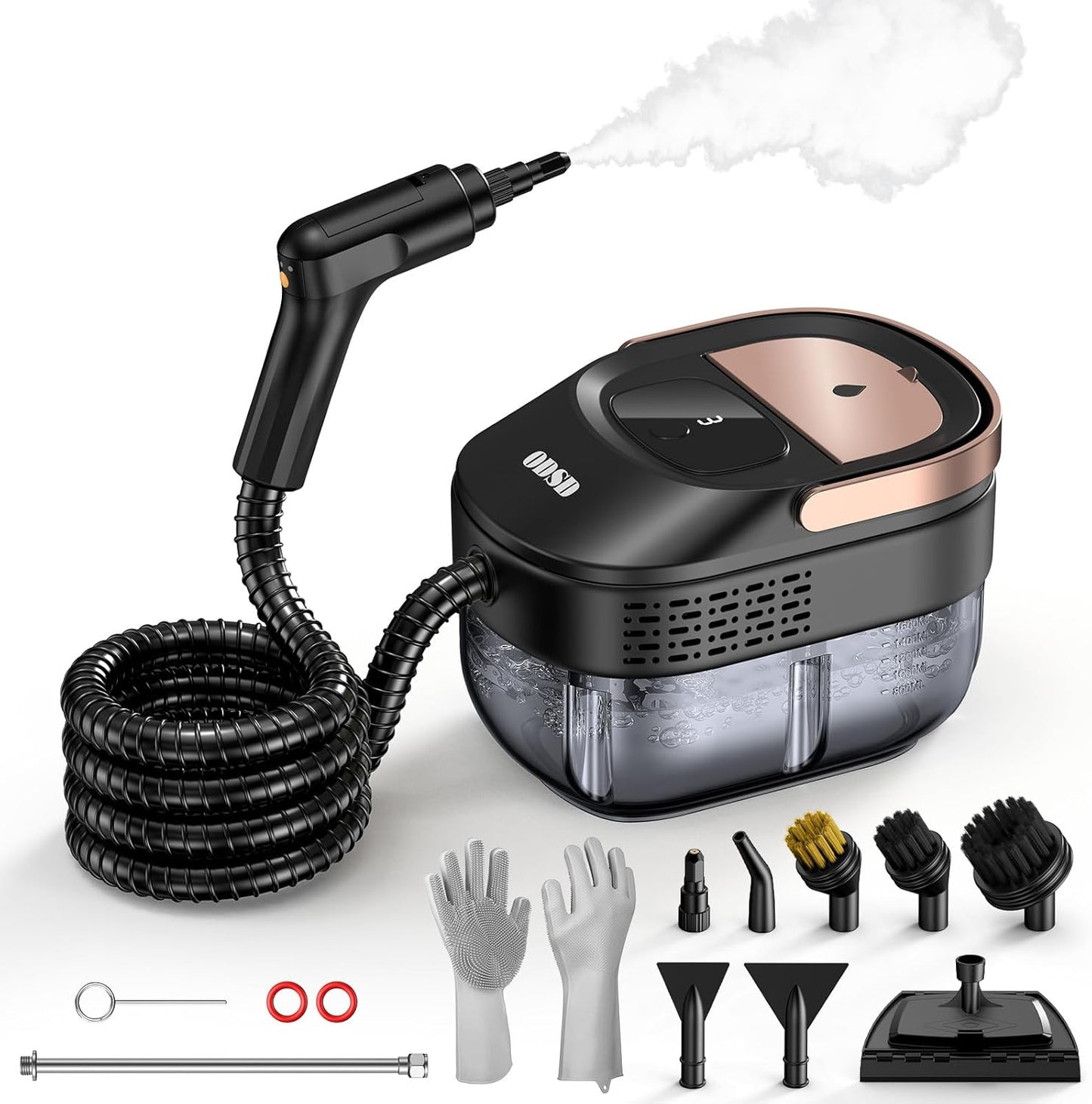 ODSD Steam Cleaner for Home & Car, 3-Level Adjustable Steamer for Cleaning, 15s Heat-Up & 1.6L Large Tank, Handheld Steam Cleaner for Car Detailing, Home, Tile, Grout, Furniture with 15pcs Accessories