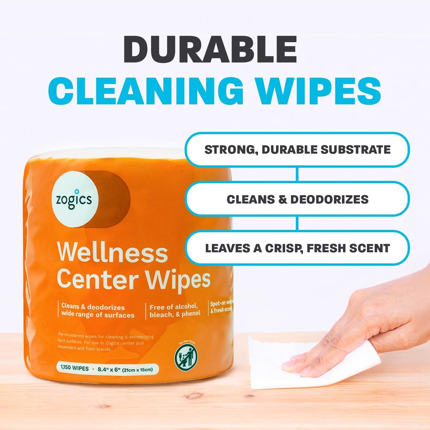 Zogics Wellness Center Cleaning Wipes – Gym Equipment Wipes for Cleaning Surfaces and Equipment, Durable and Safe Pre-Saturated (4,600 Count, 4 Rolls of 1150)