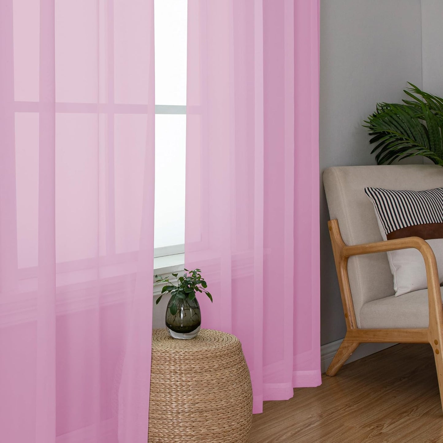 Chyhomenyc Sheer Pink Curtains 90 inches Long 2 Panels, Light Filtering Soft Airy Solid Elegant Voile Window Treatment Drapes for Bedroom Living Room Wedding Party Decor, 42 Wx90 L Inches