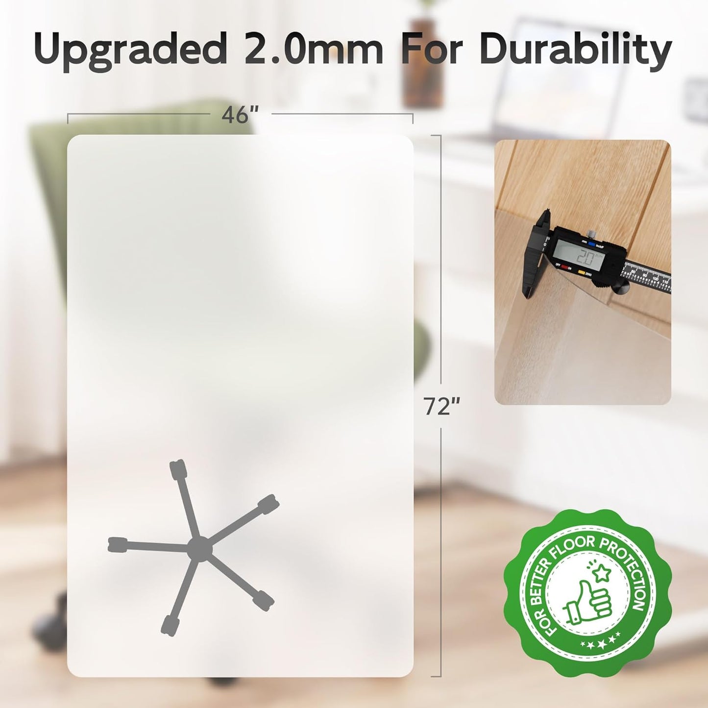 Office Chair Mat for Hardwood Floor, 72" x 46" Clear Computer/Desk Chair Mat for Hard Floor, Thicker, Easy Glide, Non-Slip, Protects Hard Surfaces from Scratches, Ideal for Home or Office