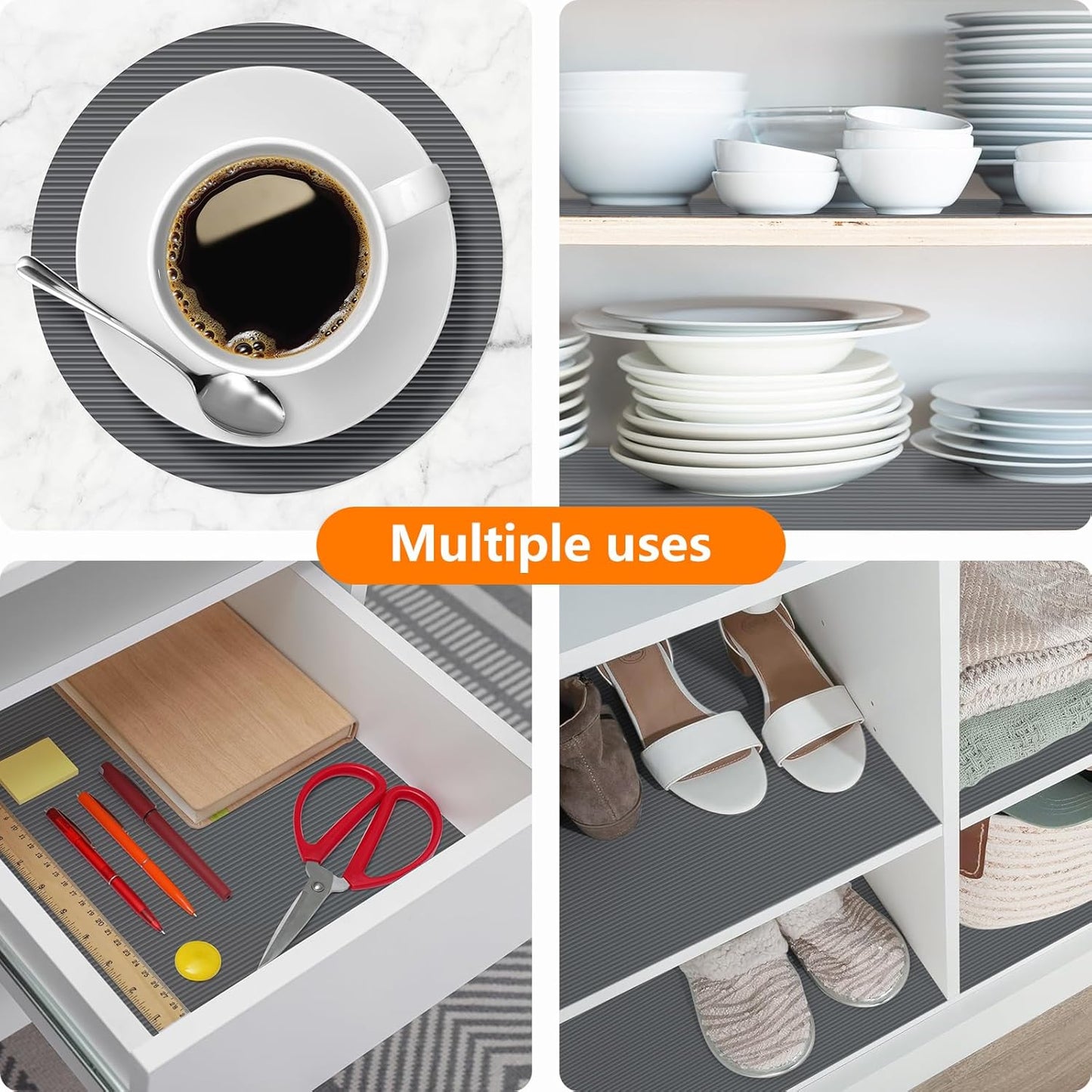 Shelf Liners for Kitchen Cabinets Drawer Liner Non Adhesive Cupboard Mat EVA Material Waterproof Refrigerator Mats Washable Fridge Liner for Cupboard and Desks Liner Gray 11.8 x 118 Inches