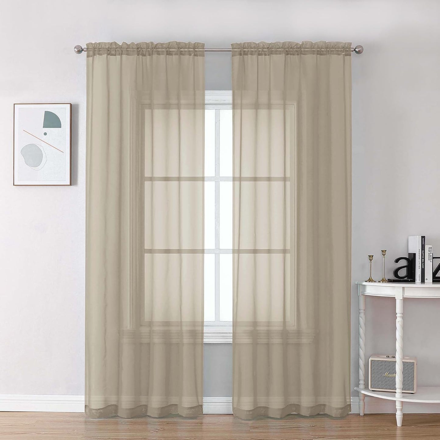Chyhomenyc Taupe Sheer Curtains 84 Inches Long 2 Panels Set- Light Filtering Curtains for Bedroom, Soft Airy Voile Rod Pocket Living Room Window Drapes, 42Wx84L Inches, 2 PCS