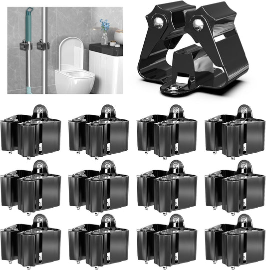 3-H Stainless Steel Broom Holder Wall Mount 12-Pack- Heavy Duty Mop Organizer, Wall Mounted Broom Storage with Secure Mounting for Kitchen Laundry Garage Bathroom (Space Saving)